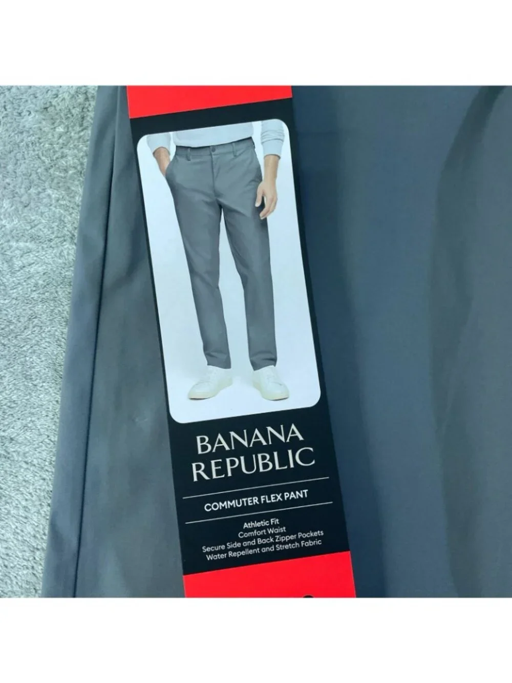 NWT Banana Republic Men's 34x32 Gray Athletic Fit Commuter Flex Tech Pants